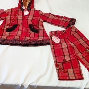 Girls Kids Fall Winter Coat Pants Hood Plaid